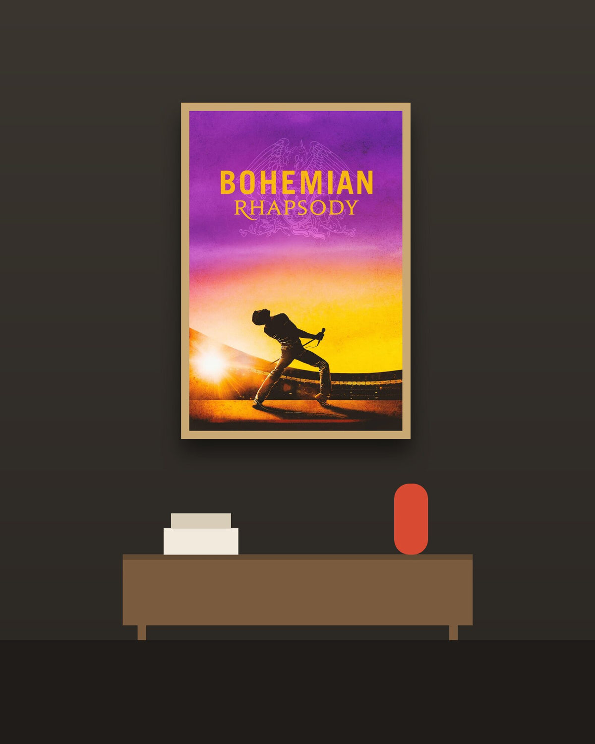 Bohemian Rhapsody en una pared oscura con marco de kiri claro (imagen ilustrativa)