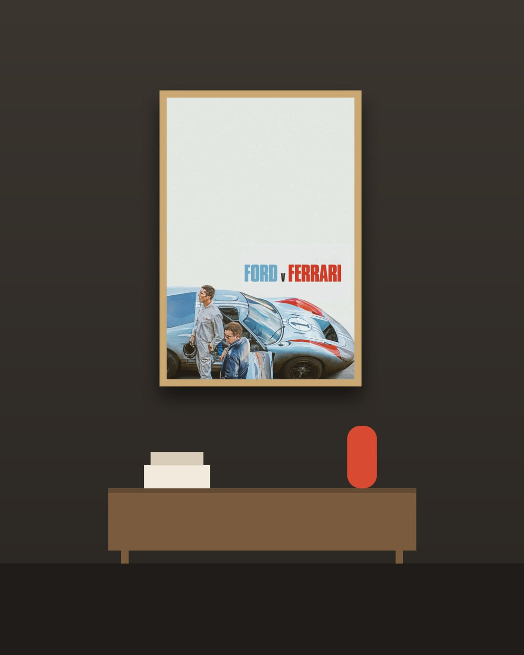 Ford v Ferrari en una pared oscura con marco de kiri claro (imagen ilustrativa)