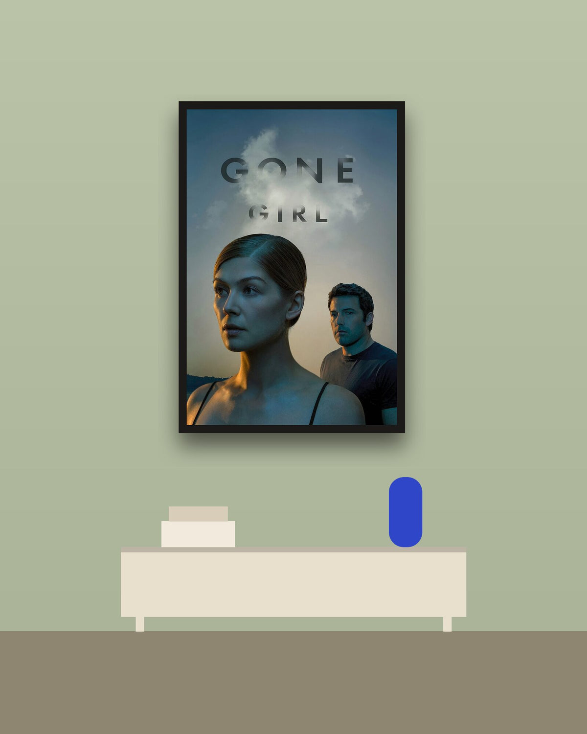 Gone Girl en una pared verde con marco negro (imagen ilustrativa)