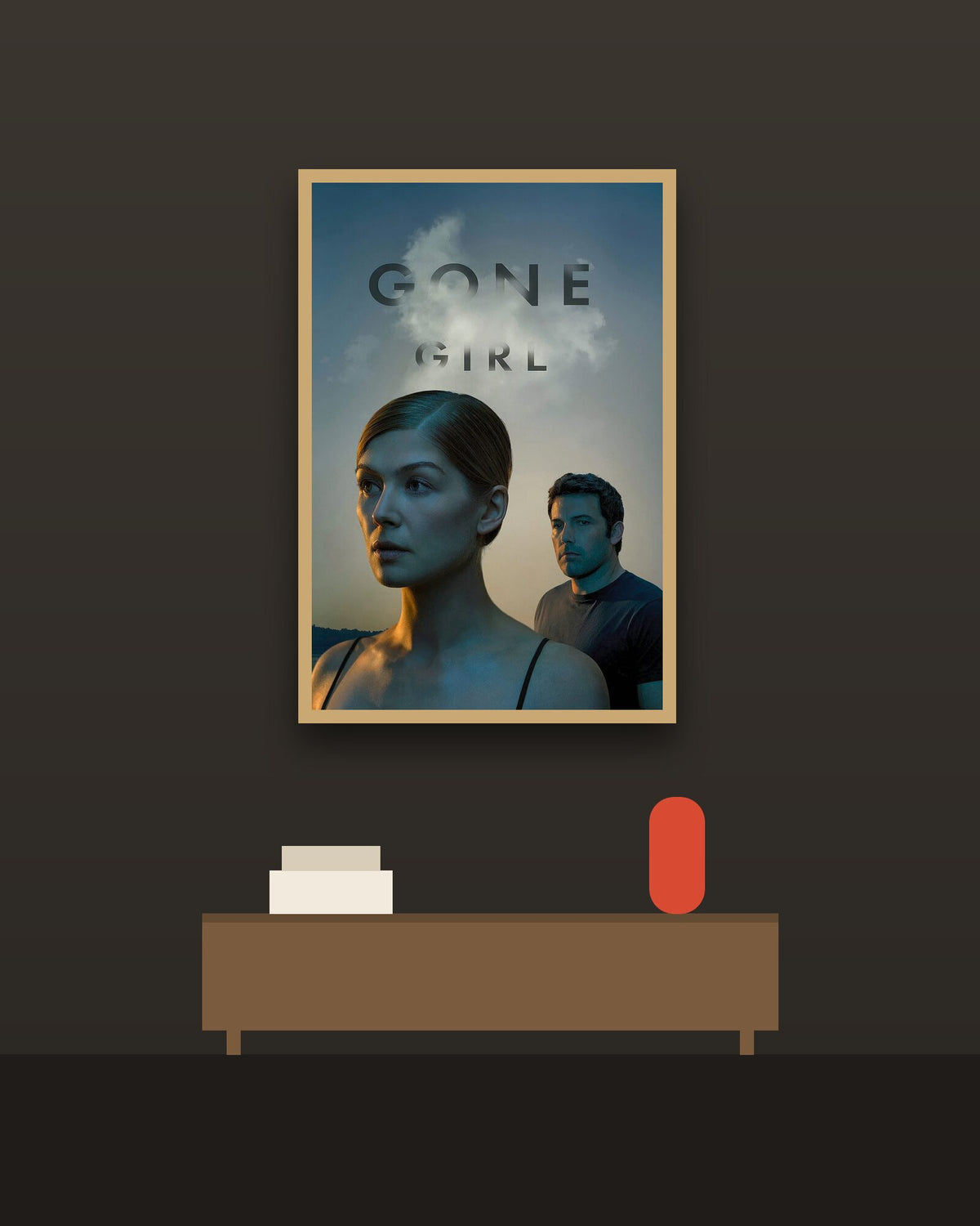 Gone Girl en una pared oscura con marco de kiri claro (imagen ilustrativa)