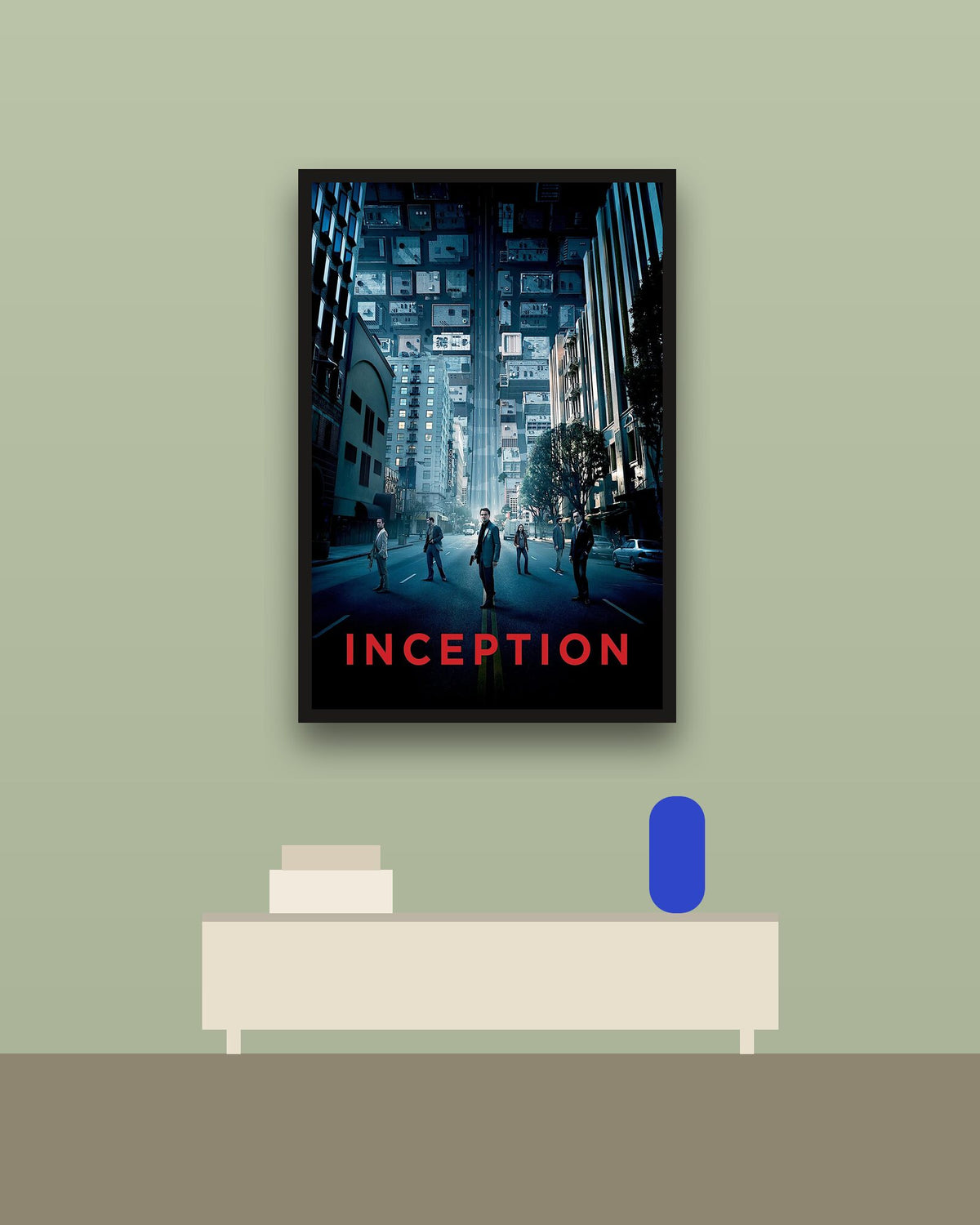 Inception en una pared verde con marco negro (imagen ilustrativa)