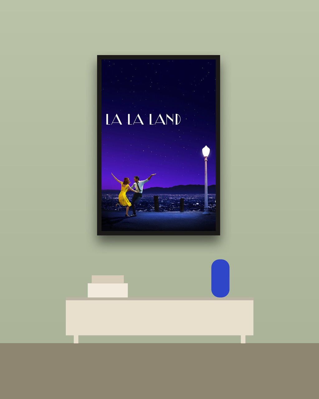 La La Land en una pared verde con marco negro (imagen ilustrativa)