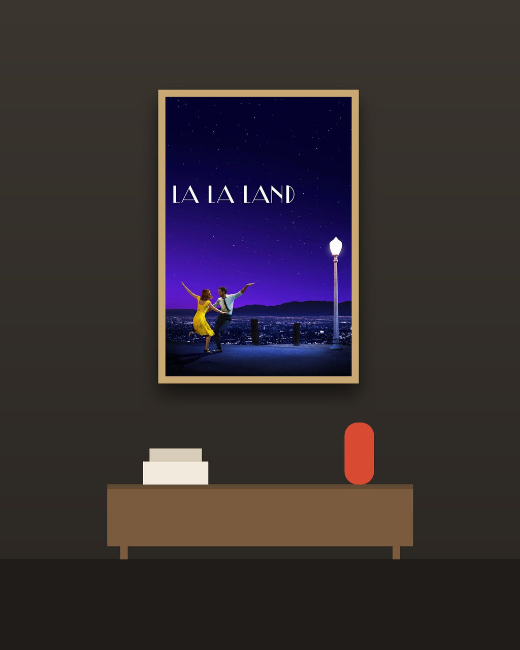 La La Land en una pared oscura con marco de kiri claro (imagen ilustrativa)
