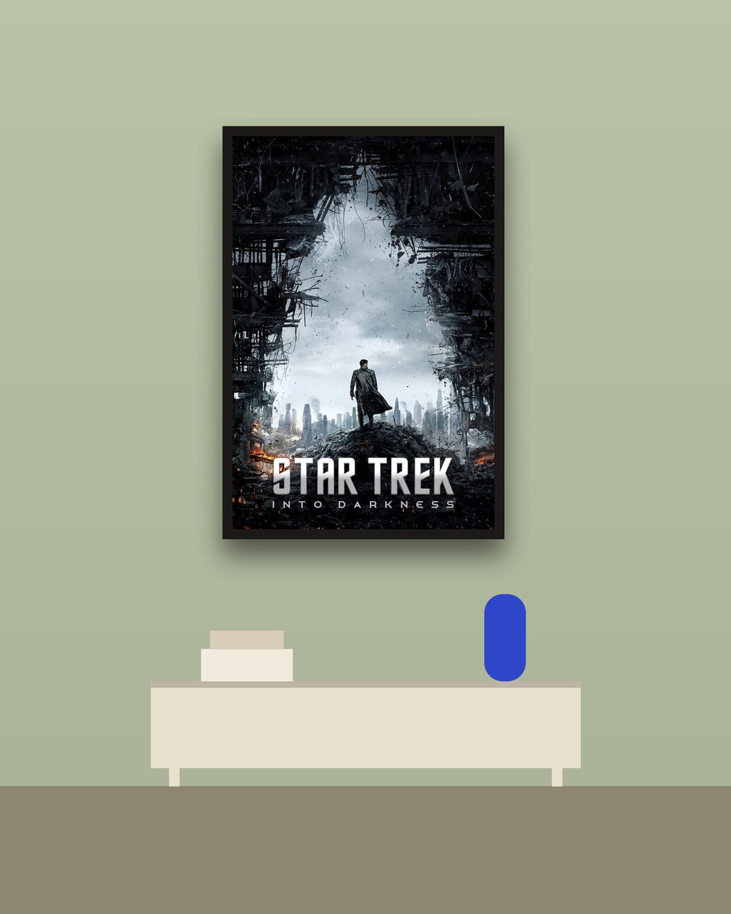 Star Trek Into Darkness en una pared verde con marco negro (imagen ilustrativa)