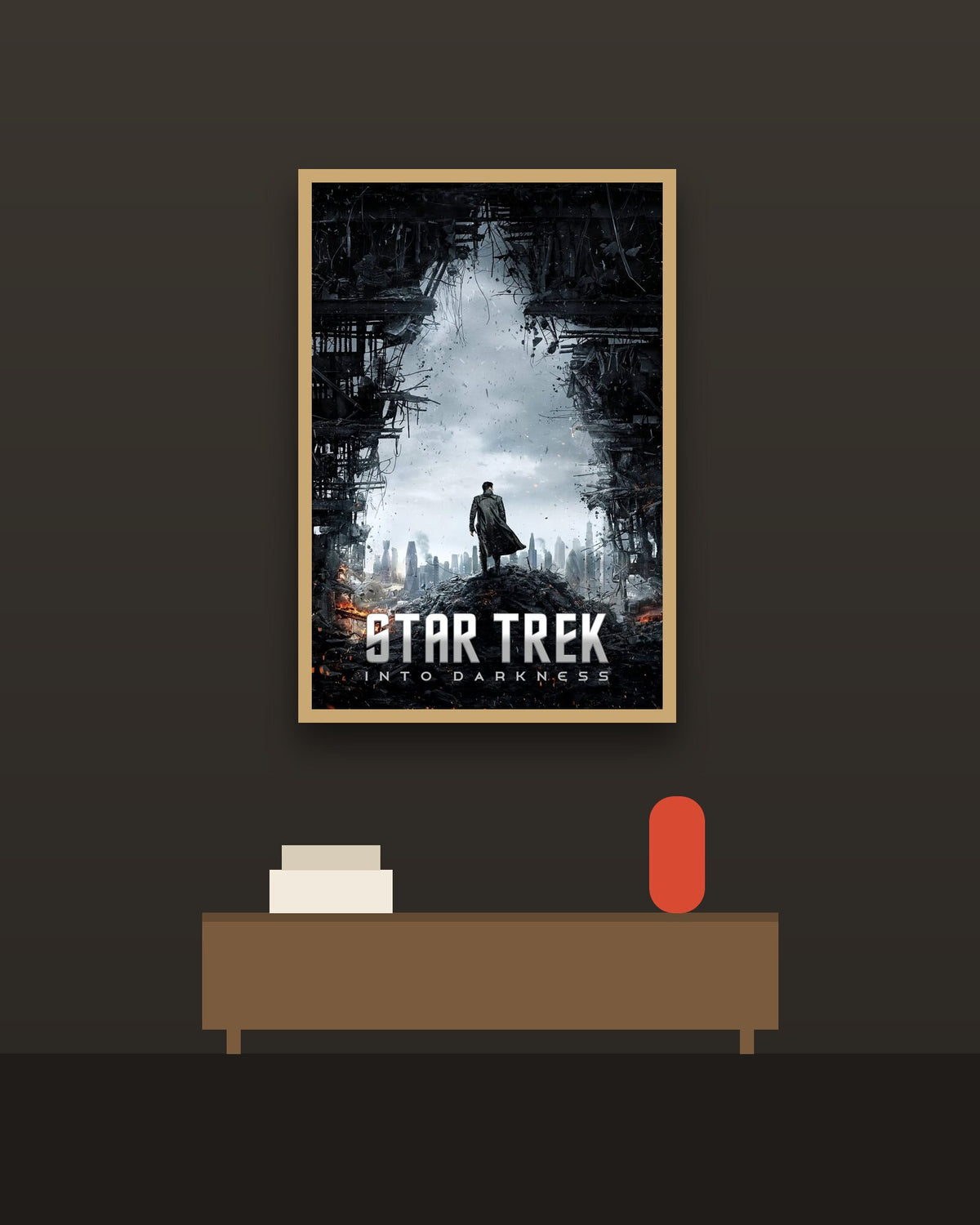 Star Trek Into Darkness en una pared oscura con marco de kiri claro (imagen ilustrativa)