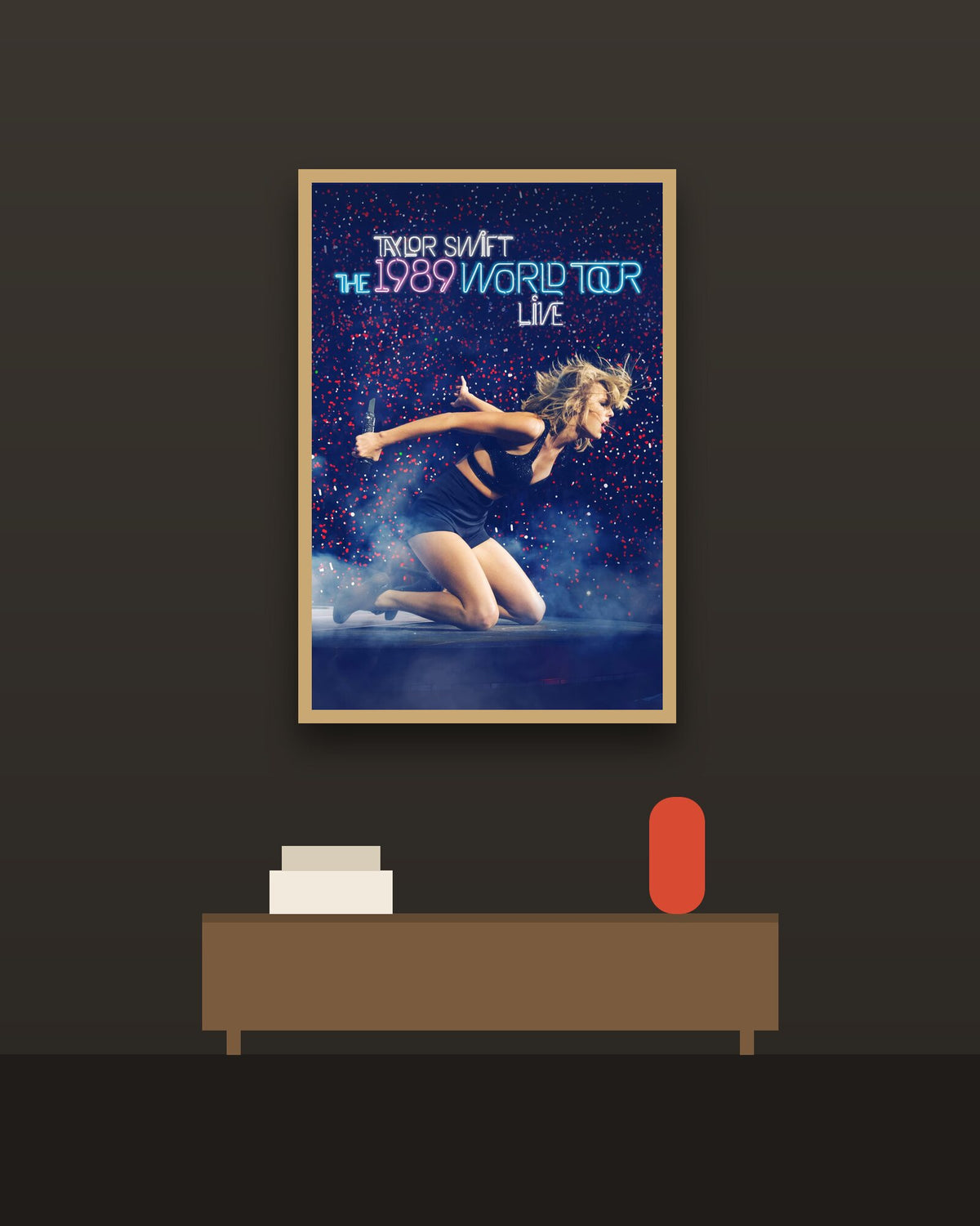 Taylor Swift The 1989 World Tour - Live en una pared oscura con marco de kiri claro (imagen ilustrativa)