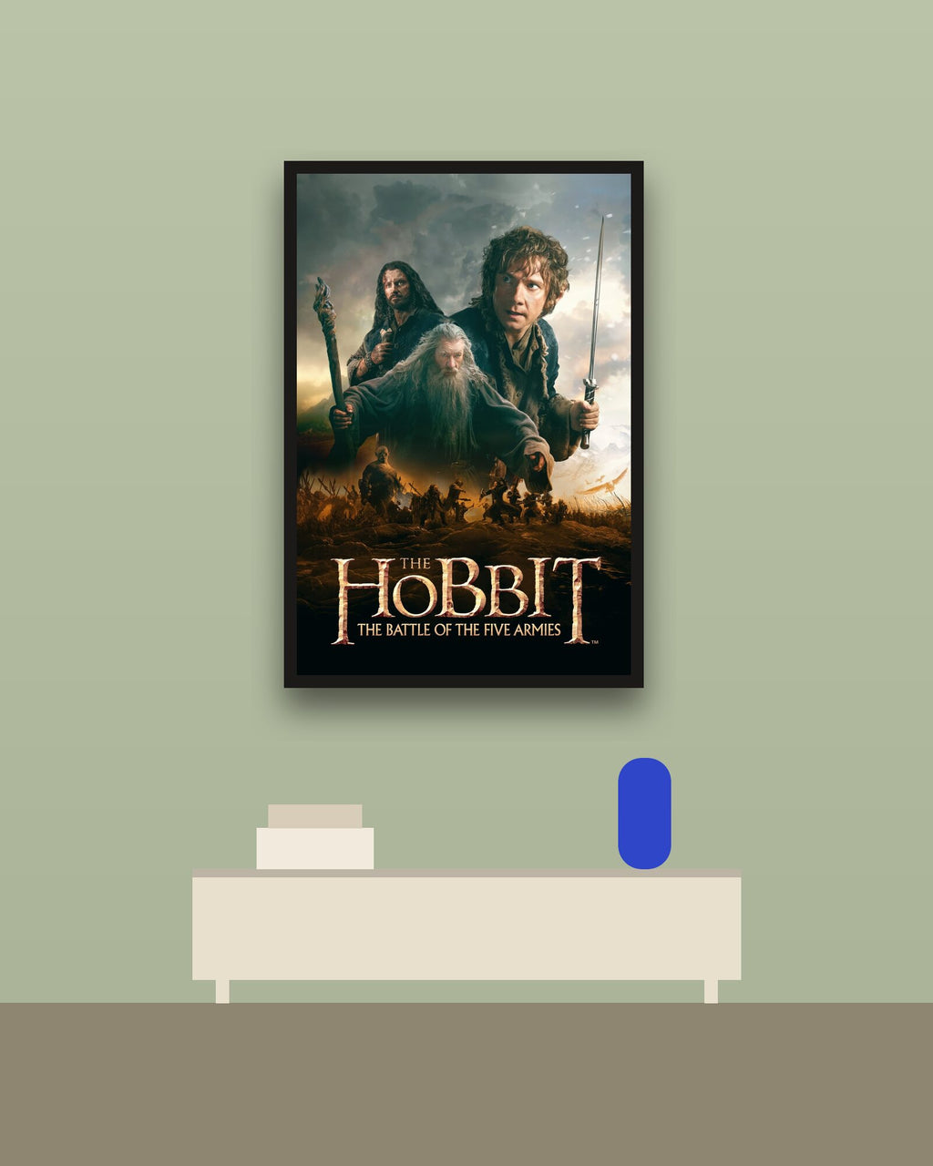 The Hobbit The Battle of the Five Armies en una pared verde con marco negro (imagen ilustrativa)