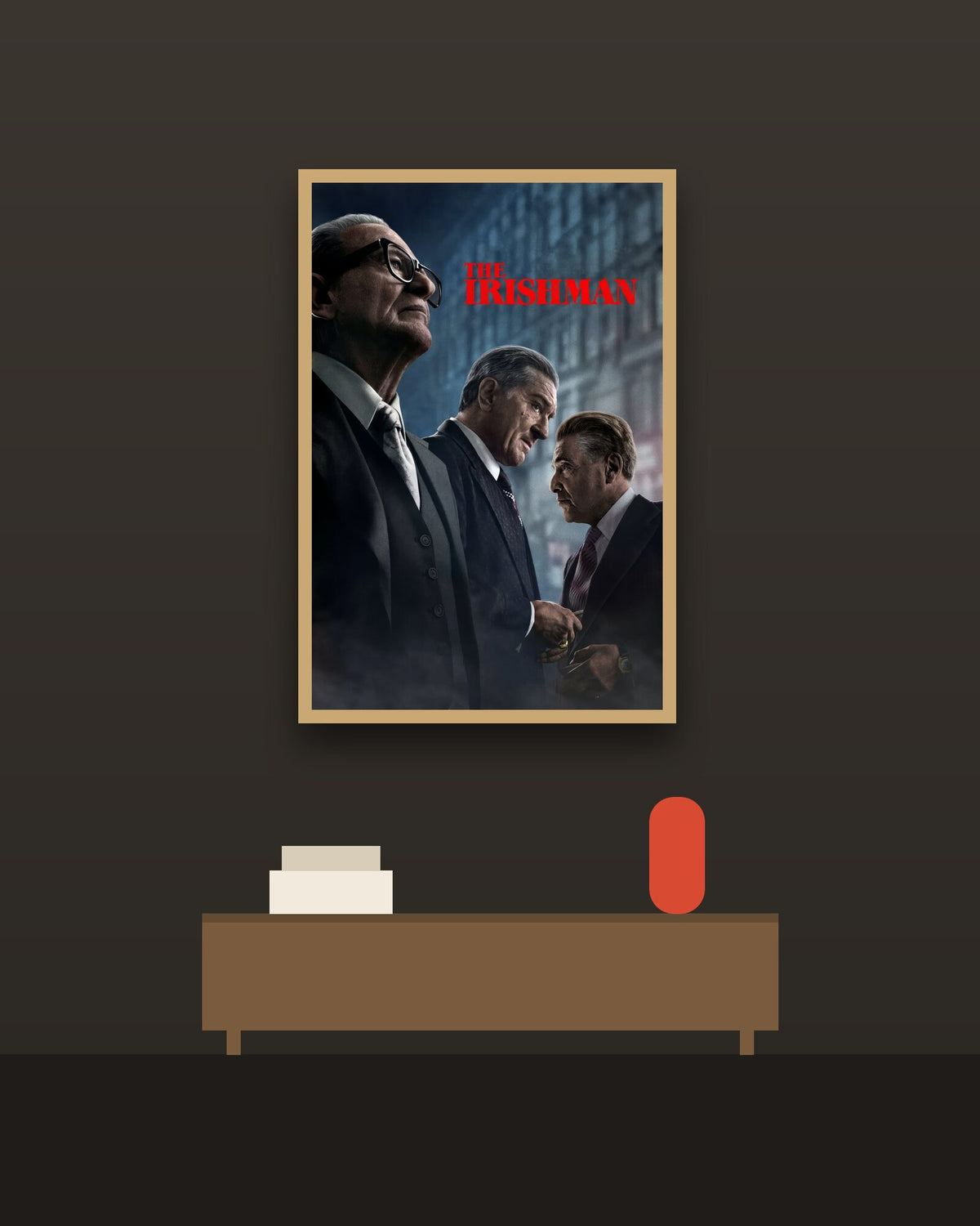 The Irishman en una pared oscura con marco de kiri claro (imagen ilustrativa)