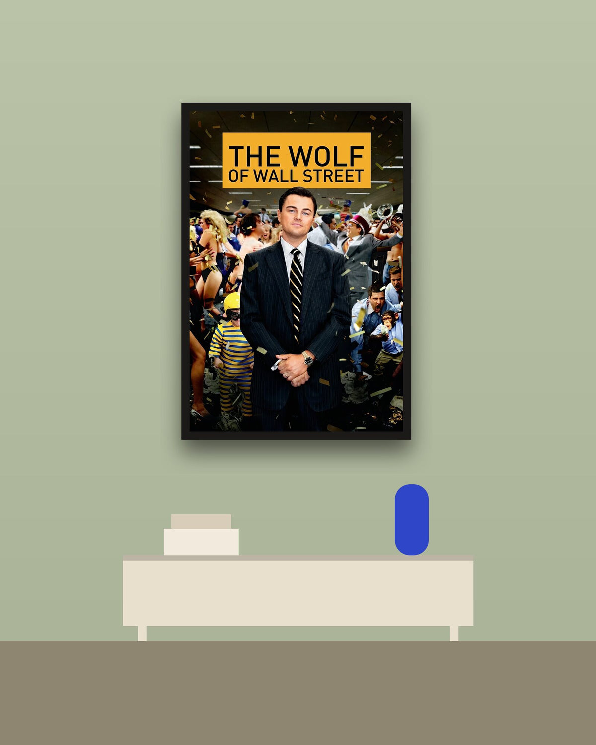 The Wolf of Wall Street en una pared verde con marco negro (imagen ilustrativa)