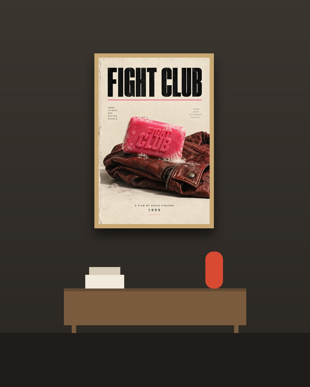 Fight Club, Edición jabón en una pared oscura con marco de kiri claro (imagen ilustrativa)